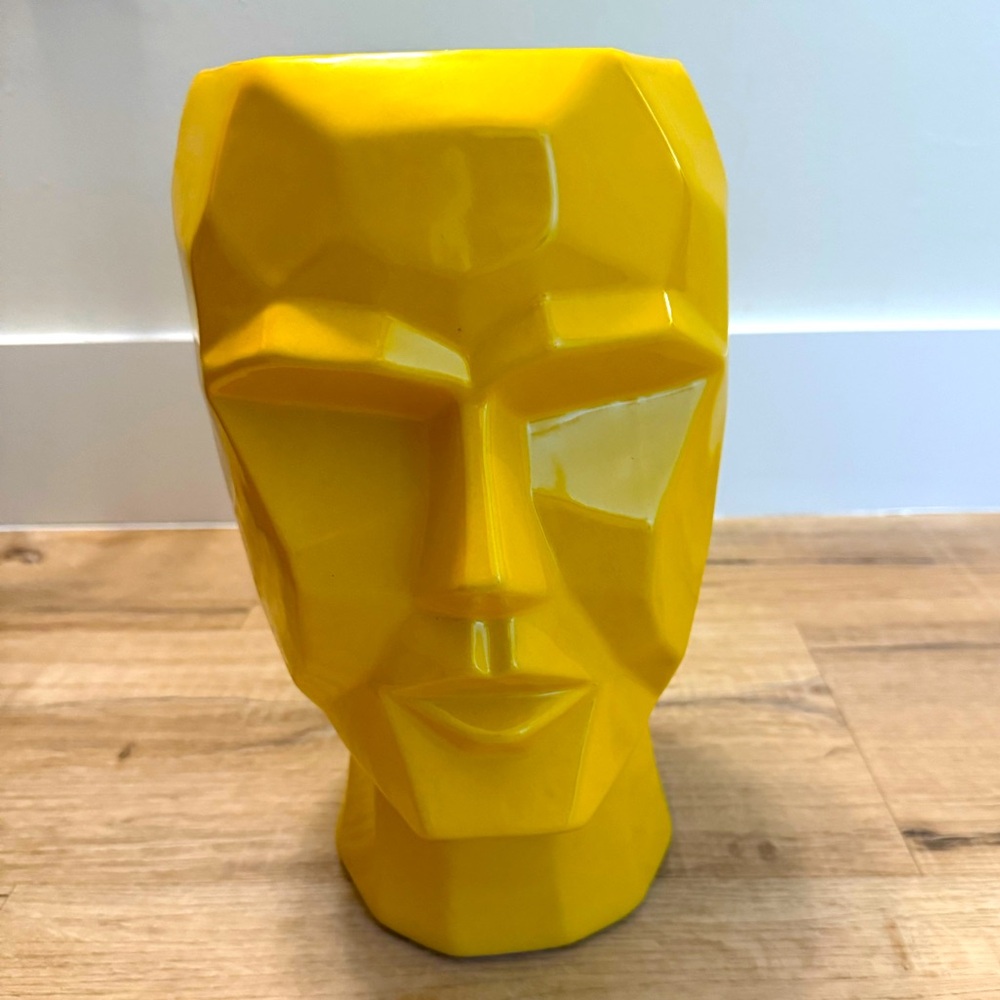 Modern Yellow Ceramic Face for Home Decor